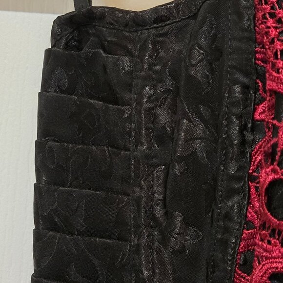 Gothic Brocade Lace-Up Corset Steampunk Black & Red Victorian Front Zipper XL - Picture 6 of 11